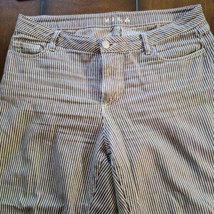 Vila 100% Cotton Pants, Dark Green White Stripe, Wide leg, dress or casual style